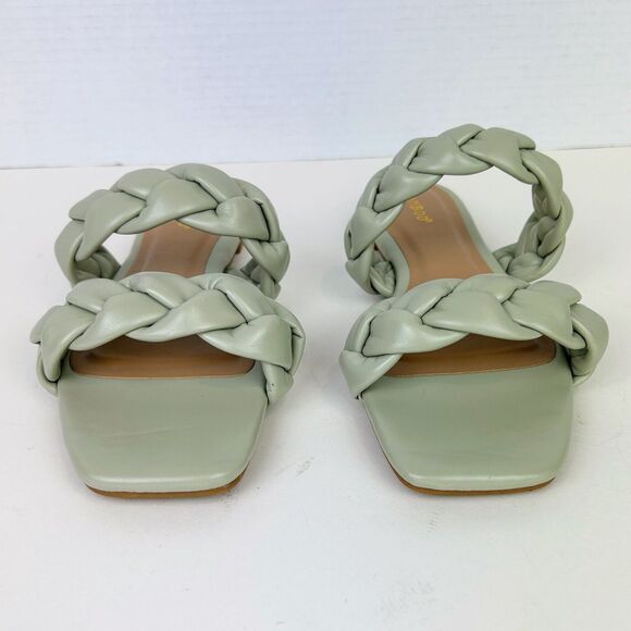 Bamboo Sage Green Braided Strappy Sandals Flats Square Toe Women's 7.5 Shoes - Picture 3 of 8
